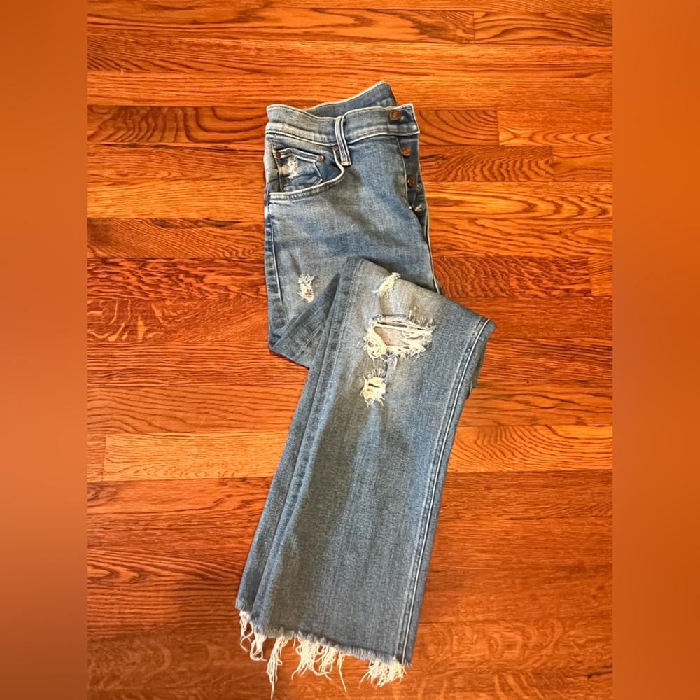 Mother The tripper ankle Fray Straight-Leg Jeans in Light Blue size 29
